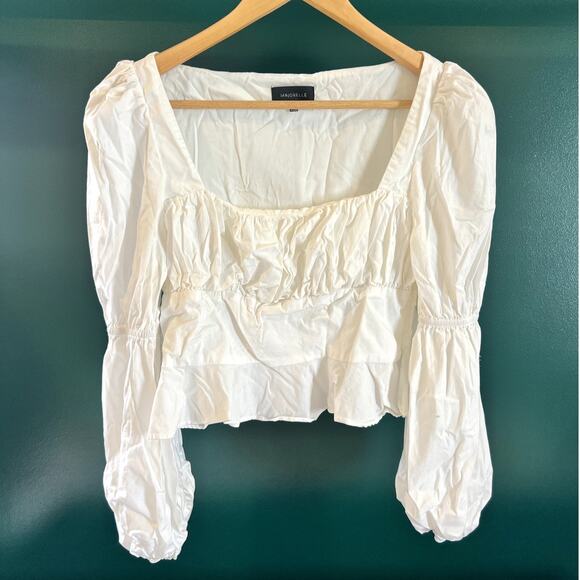 Majorelle | Preston Puff Sleeve Peplum Blouse Top Romantic Boho White Size Small - Picture 2 of 7